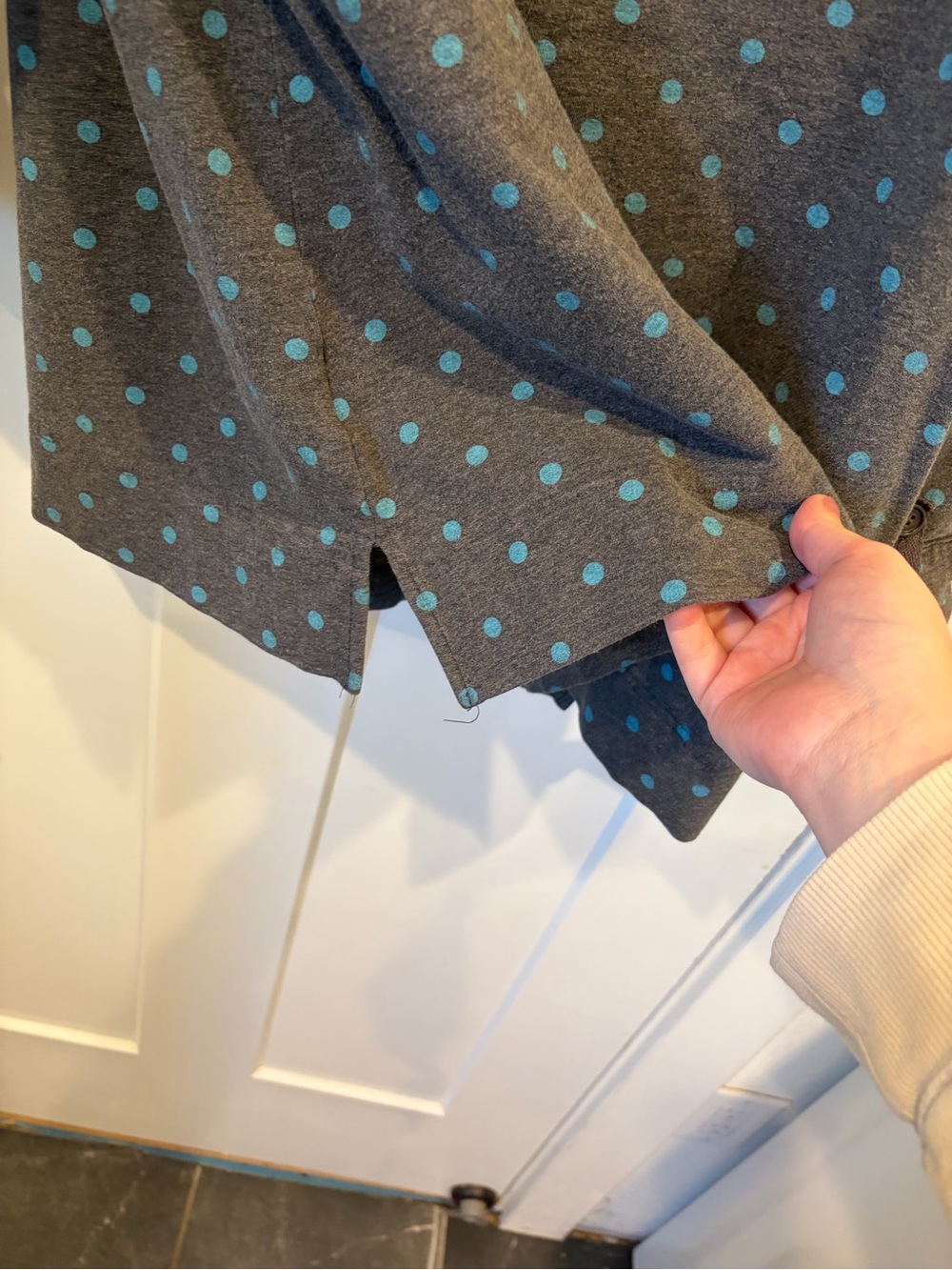 Karen Scott Charcoal Gray Pullover Top with Blue Polka Dots - Picture 3 of 5
